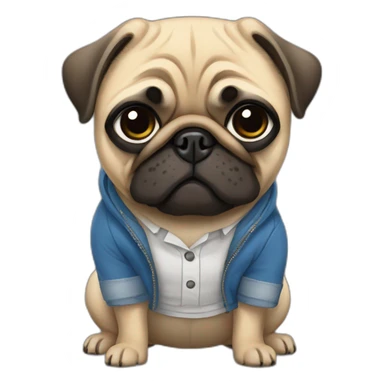 pug wearing clothes with google clothes sticker