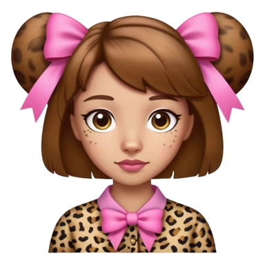 Light skin brown hair leopard print shirt with pink bows sticker
