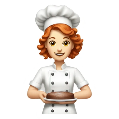 A redhead pastry chef making a cake sticker