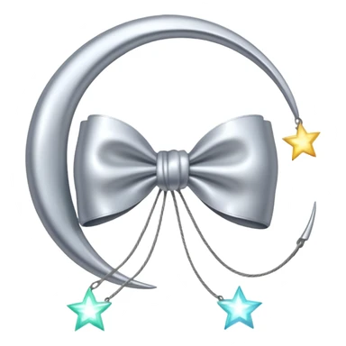 Elegant silver bow with glowing string, crescent-moon motifs. sticker