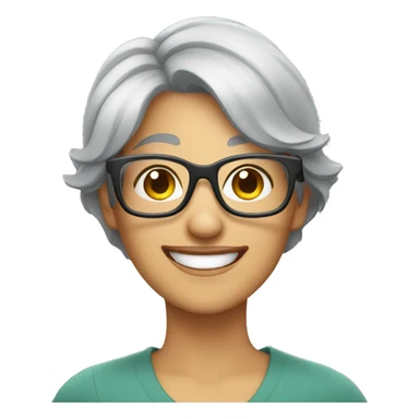 short grey haired Woman with glasses smiling sticker