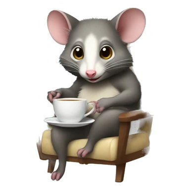 possum drinking tea looking at camera sitting in a chair sticker