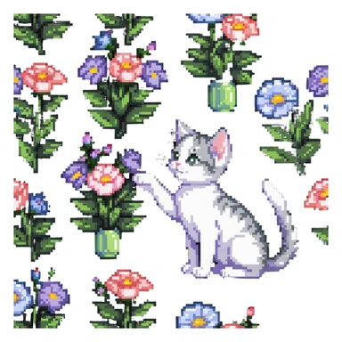 Kitten smells flowers sticker