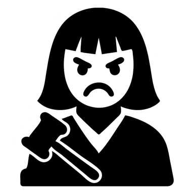 angry judge with blonde shoulder-length hair and bangs sticker