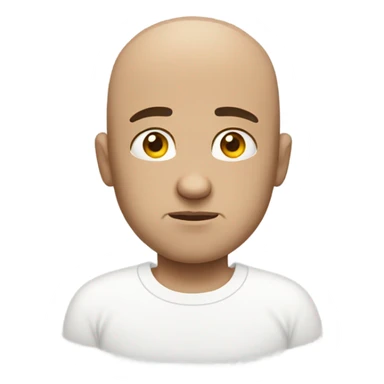 Sad bald man with white subtle a t shirt sticker