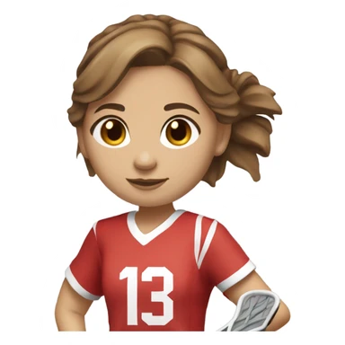Lacrosse player girl with lacrosse stick brown hair light skin red number 13 jersey  sticker