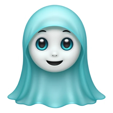 Cute cyan ghost character with big adorable eyes and a small smile sticker