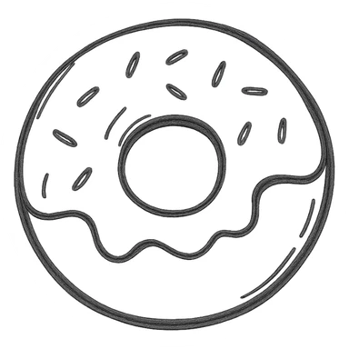 donut in hand drawn black outline style sticker