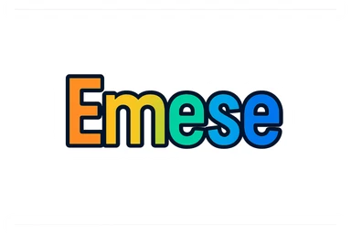 Emese name in colorful gradient modern font with dark outline, transparent background, in the style of sample images sticker