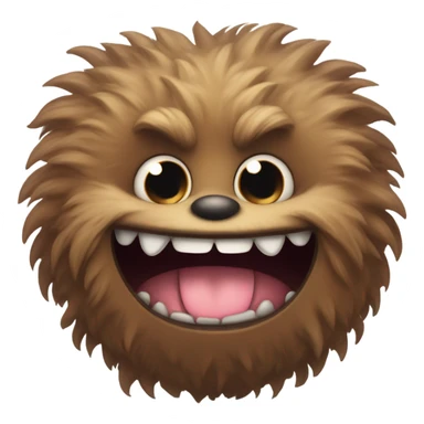 cute fluffy brown monster with round ears and a smile with 2 fangs sticker