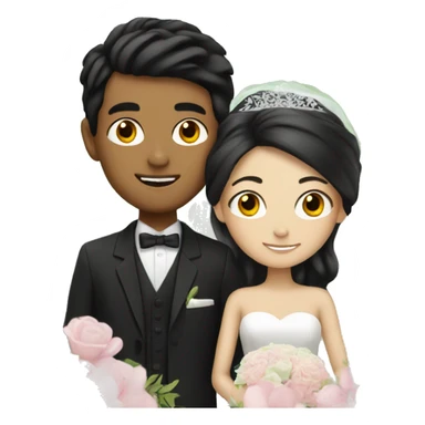 Wedding couple, girl with black hair and boy with brown hair sticker