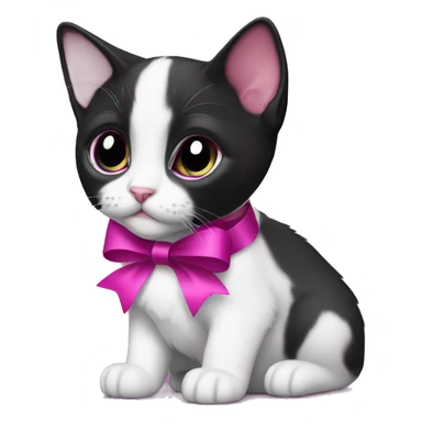 Tuxedo kitten with a magenta ribbon  sticker