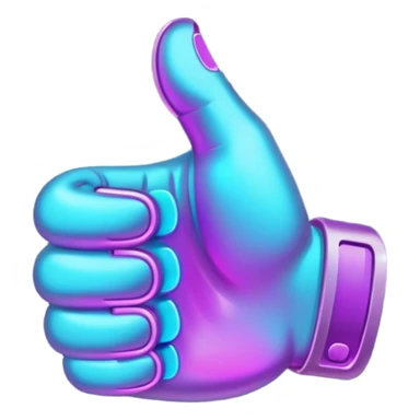glowing thumbs up, neon purple and cyan collor sticker