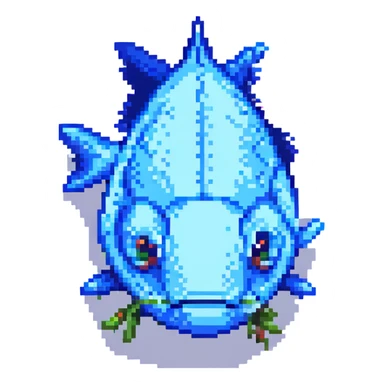blue fish, pixel art style sticker