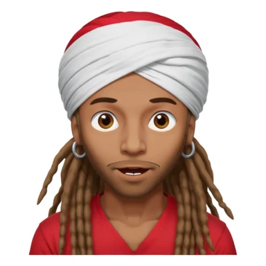 Brownskin man with long brown dreadlocks 
red t-shirt 
white turban 
expression is in love 
his eyes mouth open  sticker