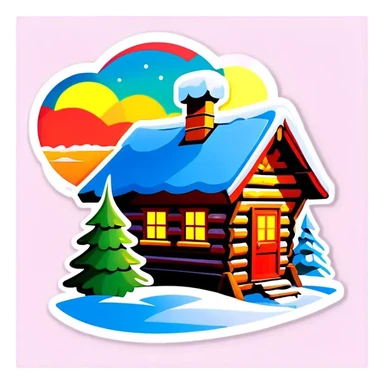 Eine Hütte im Wald mit Glasdach , Winterlandschaft, Schnee und Nordlichter am Himmel sticker