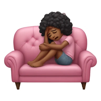 sad girl crying on the cozy pink couch  sticker