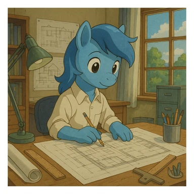 blue pony working as an architect sticker