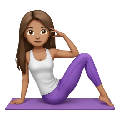 female emoji light brown skin, dark straight long hair, black eyes with pilates clothes sticker