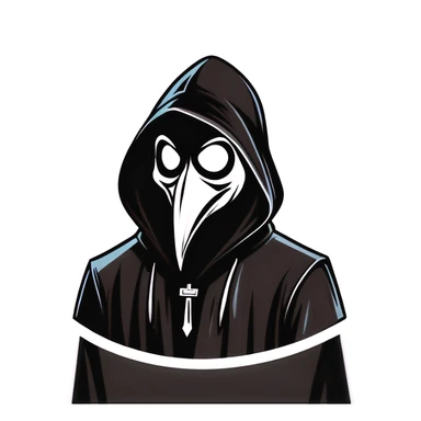 Man wearing a black plague doctor mask in a hood being angry sticker