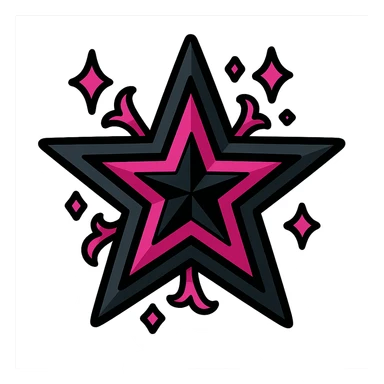 gothic star, black and pink, vibrant toon style sticker