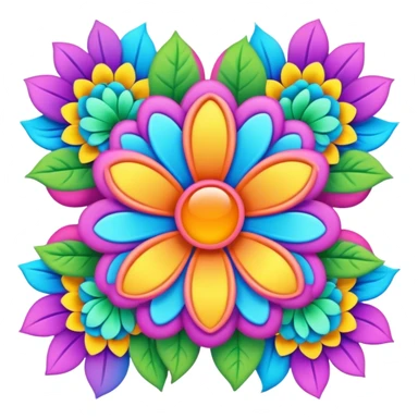 3D, psychedelic colored hippie style flower border  sticker