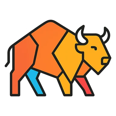 geometric bison icon, basic shapes, clear lines, stylized horns, modern icon style sticker
