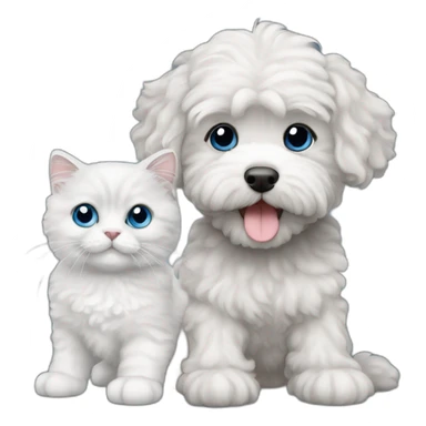 A blue-eyed gray cat with a white maltipoo sticker