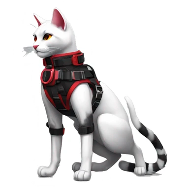 Anthro Edgy Elegant black red anthro cat wearing a harness collar cyberpunk techwear sticker