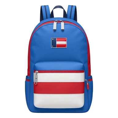 simple blue backpack, at the bottom pocket there is a  logo featuring a Tommy Jeans-inspired logo. The logo looks like A red and white vertically split flag-style patch on the bottom pocket.
 sticker