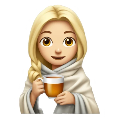 Blonde girl wrapped in blanket drinking tea sticker