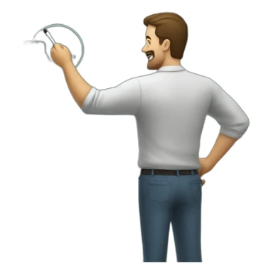 a man in front of a marker board talks about the design of a device sticker