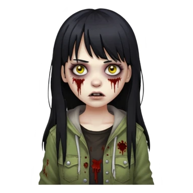 girl zombie with black long hair and bangs sticker