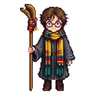 Harry Potter with broomstick and scarf sticker