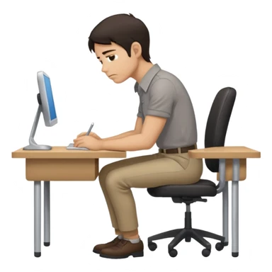  iOS emoji style - Side profile full body of a man sitting at a desk with very poor posture. He has dark hair and wearing a collared-shirt.   sticker