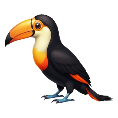 cinematic-toucan-realistic-full-body-standing-emoji,-sleek-black-feathers-contrasting-with-its-massive-bright-orange-beak,-head-tilted-dramatically,-sharp-dark-eyes-glowing-with-curiosity,-simplified-yet-realistic-focused-features,-highly-detailed,-glowing-with-an-almost-sarcastic-glow sticker