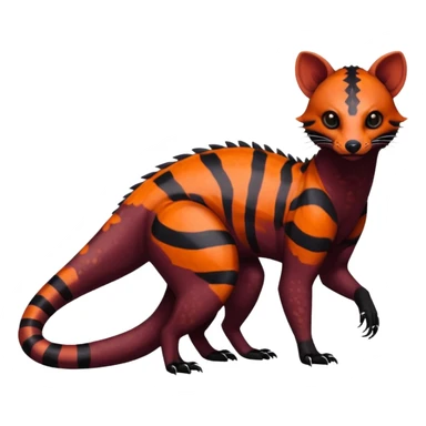 Rare warm-colored exotic edgy epic aesthetic spooky dark modern colorful cyber-Genet-Trico-Salandit-Civet-species-Fakemon-hybrid-creature, with beautiful intricate markings, full body sticker