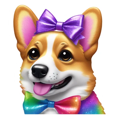 Lisa frank rainbow glitter corgi with ribbon bow on head sticker