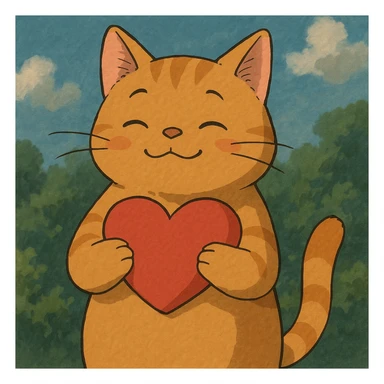 a cat with a heart, ghibli style sticker