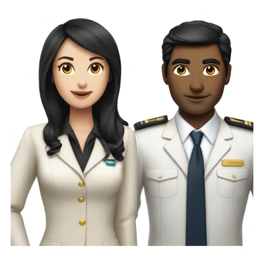 Flight attendant with long black hair and white skin with a pilot man with tan skin and black hair sticker