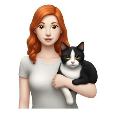 redhead girl with pale skin holding black and white cat sticker