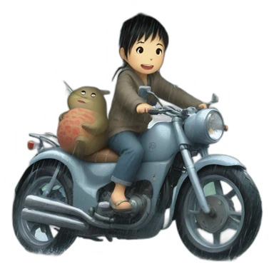 japanese child riding totoro in rain sticker