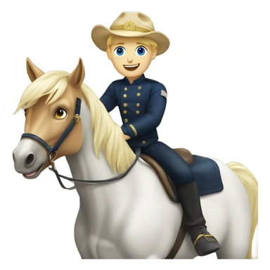 Blond boy with a navy hat and blue eyes riding a horse sticker