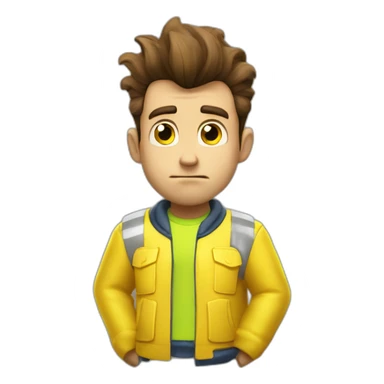 sad jimmy neutron wearing a v neck and yellow high vis jacket sticker