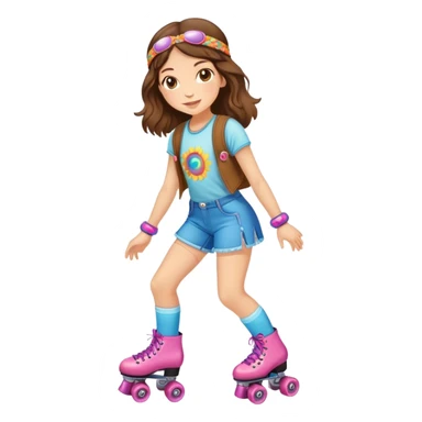 Cute Hippie girl, brunette, rollerskates sticker