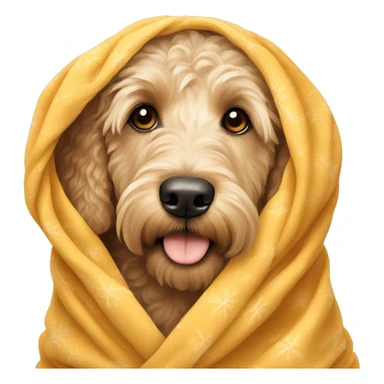 Golden doodle wrapped in blanke sticker