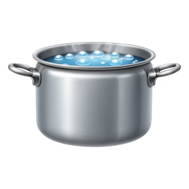 small metal pot filled with boiling water on a stove, visible hot steam and rising bubbles, realistic heat effect, shiny pot surface, bright lighting, clean white background

 sticker