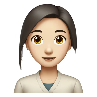 a chinese girl with rounded face, double eyelid, happy but professional, dark brown long hair sticker