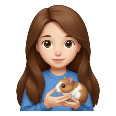 A pretty brown long hair  girl holding a small hamster sticker