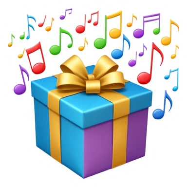 A wrapped gift box opening with colorful music notes flying out. sticker